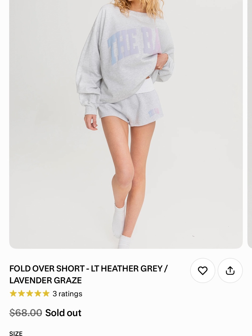 Sold Out New The Bar Heather Gray Fold-Over Women's Shorts Lavender Accent
